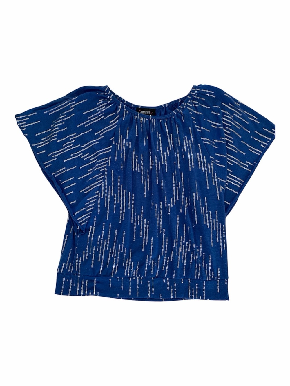 Amy Byer Blue Silver Sequin Blouse Girls Size XL 16 Flutter Sleeve